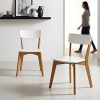 2 Cadeiras de madeira com assento e encosto em MDF branco - Coleção Scandian